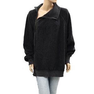Free People Sweatshirt Tunic Top Cotton Long Sleeve Black Zipper Solid XL 286345